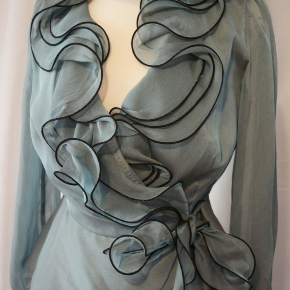 NWT Camille La Vie Teal Chiffon blouse w/ ruffles
